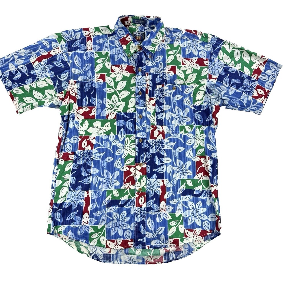 VTG Mens Chaps Ralph Lauren Hawaiian Shirt Tropical Resort Vacation Beach Large